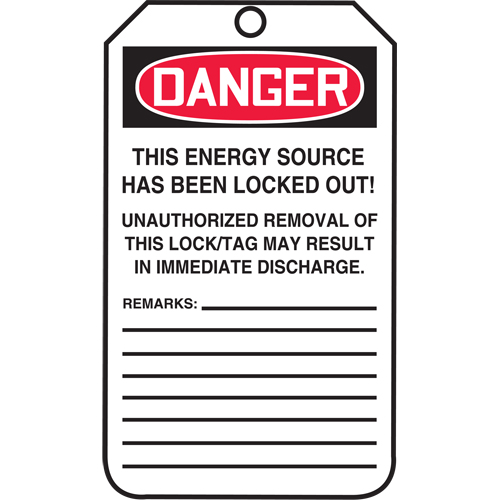 Lockout Tags, Plastic, 3-3/8" W x 5-7/8" H, English - Lockout Tag - SAU779