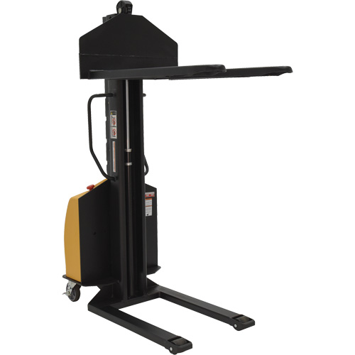 Narrow Mast Powered Lift Stacker, Electric Operated, 1000 lbs. Capacity, 63" Max Lift - Fork Lift Stacker - LV590