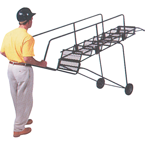 Fold-N-Store Rolling Ladders, 6 Steps, Perforated, 60" High - Foldable Rolling Ladder - MD589