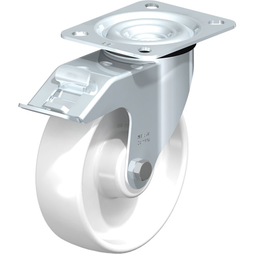 White Caster, Swivel with Brake, 5" (127 mm), Polyamide, 275 lbs. (125 kg.)