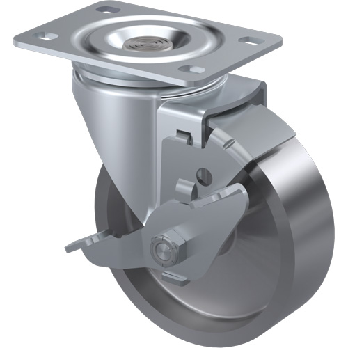 General Purpose Caster, Swivel with Brake, 4" (101.6 mm), Steel, 300 lbs. (136 kg.)