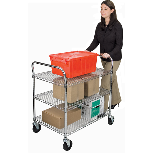 Wire Mesh Utility Cart, Chrome Plated, 48" x 39" x 24", 800 lbs. Capacity - Wire Mesh Cart - MJ544