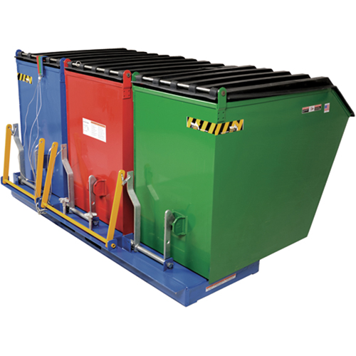 Triple-Bin Recycling Hopper, Steel, 1-1/2 cu.yd., Green, Red and Blue - Self Dumping Hopper - MN493