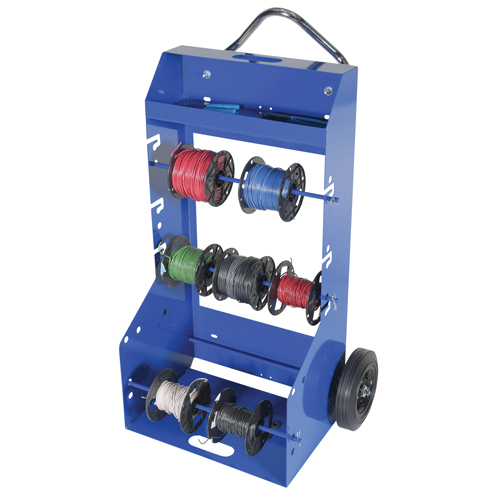 Portable Wire Reel Caddy, Steel, 4 Rod, 29" W x 47-5/16" H x 21-7/8" D, 300 lbs. Capacity - Wire Spool Cart - MN706