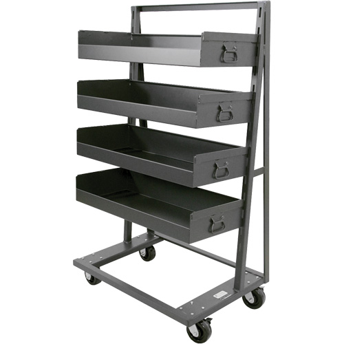 Single-Sided Heavy Duty A-Frame Cart with 4 Large Lipped Trays, 38" x 25" x 63", 2500 lbs. Capacity