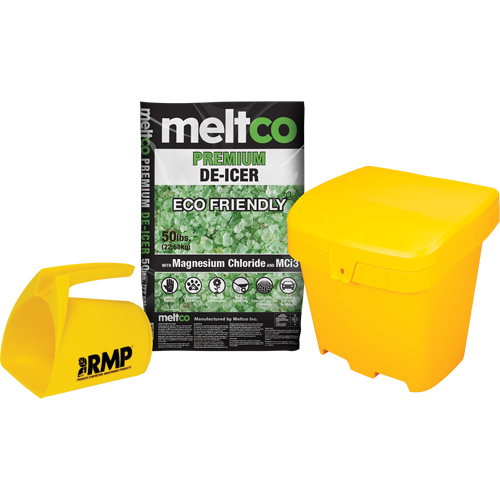 Premium Eco-Friendly De-Icer Kit with 49 Bags, Bag, 50 lbs. (22.7 kg), -25°C (-15°F) Melting Point (includes:  49 bags of Ice Melt, Scoop and Container).