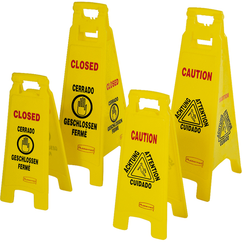 Wet Floor Safety Signs, Quadrilingual with Pictogram - Floor Signs - NB790