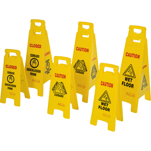 Wet Floor Safety Signs, Quadrilingual with Pictogram - Floor Signs - NB790