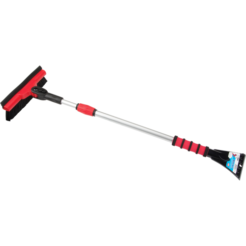 Snow Brush With Pivot Head, Telescopic, Rubber Squeegee Blade, 52" Long, Black/Red