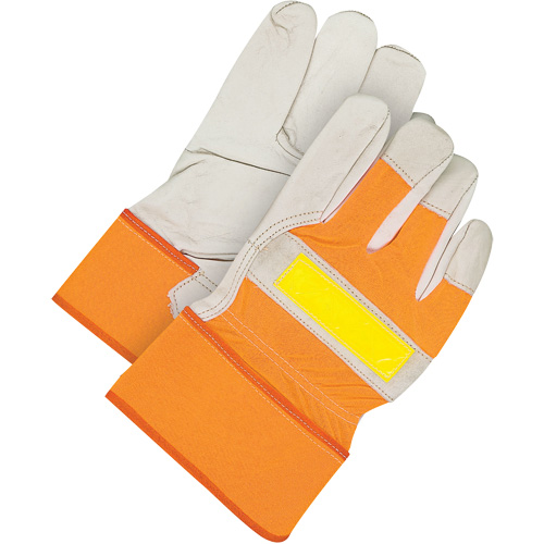 Classic High-Visibility Fitter Gloves, One Size, Grain Cowhide Palm, Fleece Inner Lining