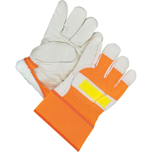 Classic High-Visibility Fitter Gloves, One Size, Grain Cowhide Palm, Acrylic-Pile Inner Lining