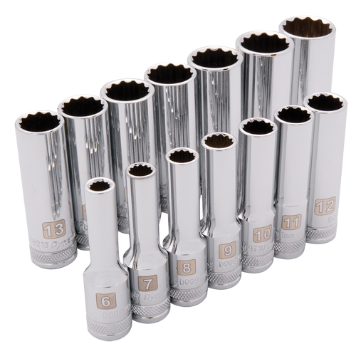 Metric Socket Set, 14 Pcs, 3/8" Drive Size, Deep