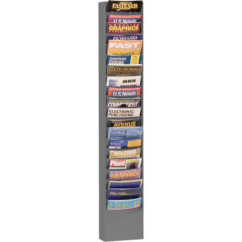 Literature Rack, Wall Mount, 20 Slots, Steel, 9-3/4" W x 4-1/8" D x 58" H