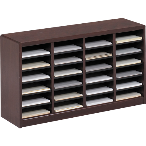 E-Z Stor Literature Organizer, Stationary, 24 Slots, Wood, 40" W x 11-3/4" D x 23" H