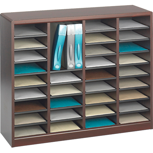 E-Z Stor Literature Organizer, Stationary, 36 Slots, Wood, 40" W x 3/4" D x 32-1/2" H