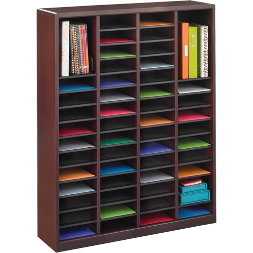E-Z Stor Literature Organizer, Stationary, 60 Slots, Wood, 40" W x 3/4" D x 52-1/4" H