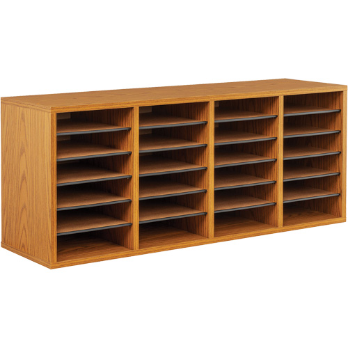 Adjustable Compartment Literature Organizer, Stationary, 24 Slots, Wood, 39-1/4" W x 11-3/4" D x 16-1/4" H