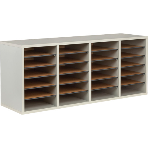 Adjustable Compartment Literature Organizer, Stationary, 24 Slots, Wood, 39-1/4" W x 11-3/4" D x 16-1/4" H