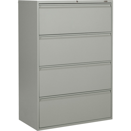 Lateral Cabinet, Steel, 4 Drawers, 36" W x 19-1/4" D x 52-6/100" H, Grey