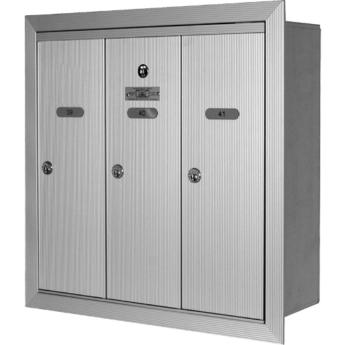 Single Deck Recessed Mailboxes, Wall -Mounted, 16" x 5-1/2", 3 Doors, Aluminum