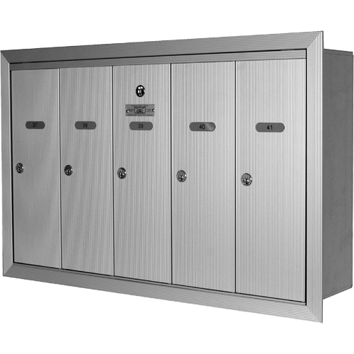 Single Deck Recessed Mailboxes, Wall -Mounted, 16" x 5-1/2", 4 Doors, Aluminum