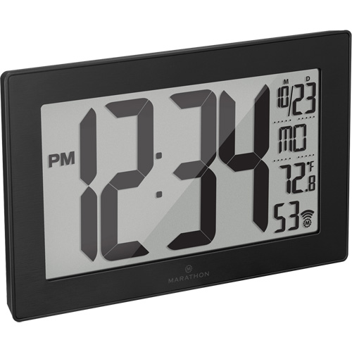 Self-Setting & Self-Adjusting Wall Clock with Stand, Digital, Battery Operated, Black