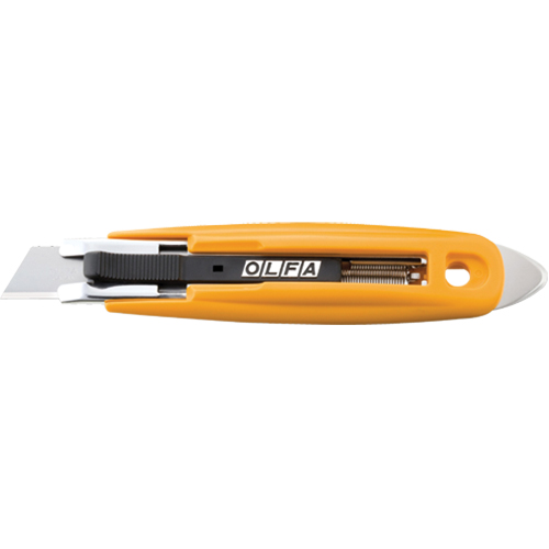 Self-Retracting Safety Knife with Tape Slitter, 17.5 mm, Carbon Steel, Plastic Handle