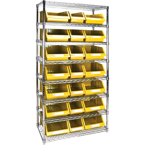 Heavy-Duty Wire Shelving Unit with Storage Bins, 8 Tiers, 36" W x 74" H x 18" D