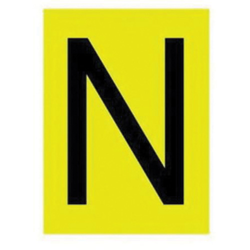 Reflective Individual Number & Letter Labels, N, 1" H, Black on Yellow
