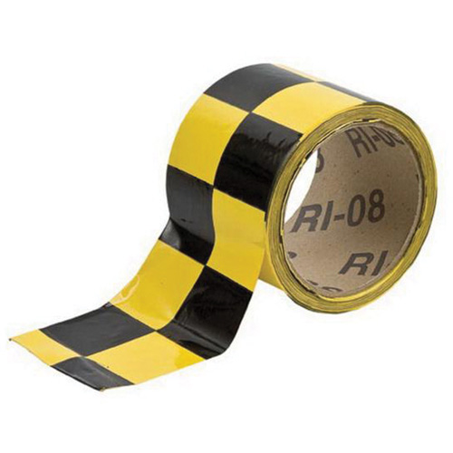 Checkered Marking Tape, 2" x 54', Vinyl, Black and Yellow