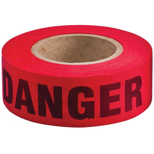 Re-Pulpable Barricade Tape, Bilingual, 2" W x 135' L, 3 mils, Black on Red