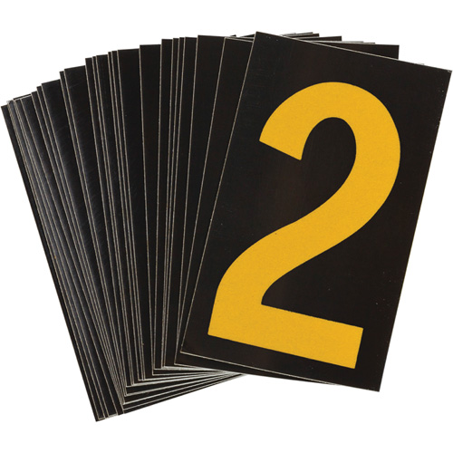 Reflective Individual Number and Letter Labels, 2, 1-1/2" H, Yellow on Black