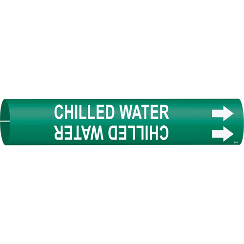 "Chilled Water" Pipe Marker, Snap-On, 2-13/16" H x 2-13/16" W, White on Green