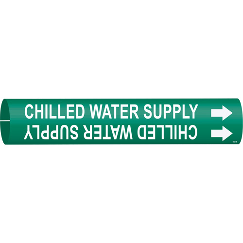 "Chilled Water Supply" Pipe Marker, Snap-On, 7/8" H x 7/8" W, White on Green