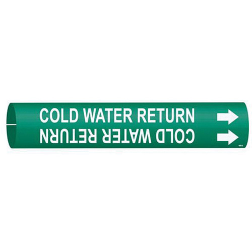 "Cold Water Return" Pipe Marker, Snap-On, 13/16" H x 13/16" W, White on Green