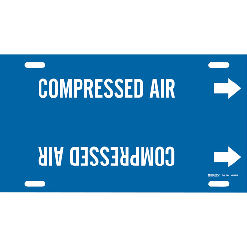 "Compressed Air" Pipe Marker, Strap-On, 10" H x 24" W, White on Blue