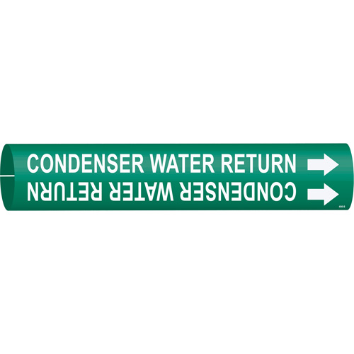 "Condenser Water Return" Pipe Marker, Snap-On, 7/8" H x 7/8" W, White on Green