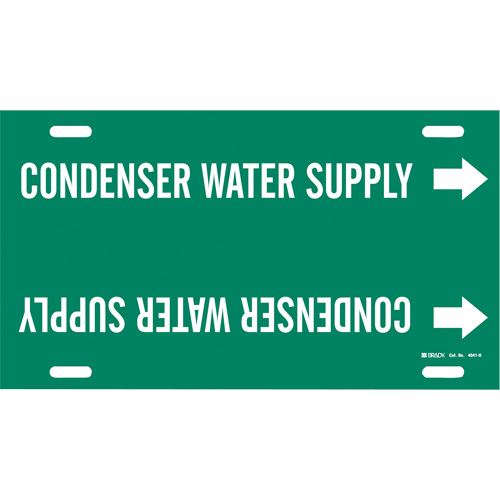"Condenser Water Supply" Pipe Marker, Strap-On, 10" H x 32" W, White on Green
