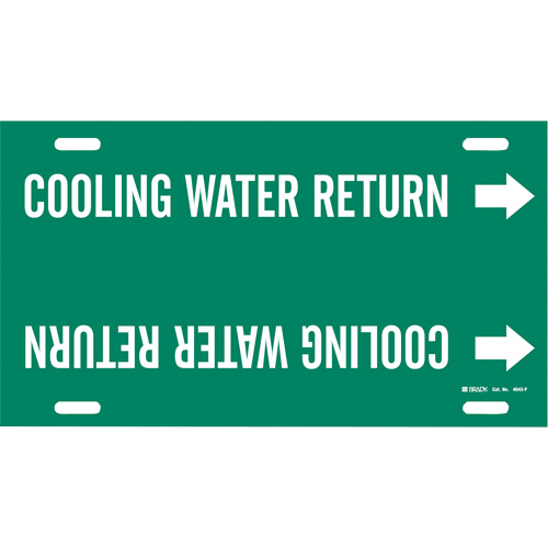 "Cooling Water Return" Pipe Marker, Strap-On, 8" H x 16" W, White on Green
