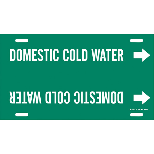 "Domestic Cold Water" Pipe Marker, Strap-On, 10" H x 24" W, White on Green