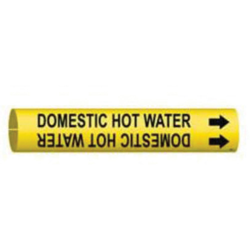 "Domestic Hot Water" Pipe Marker, Snap-On, 13/16" H x 13/16" W, Black on Yellow