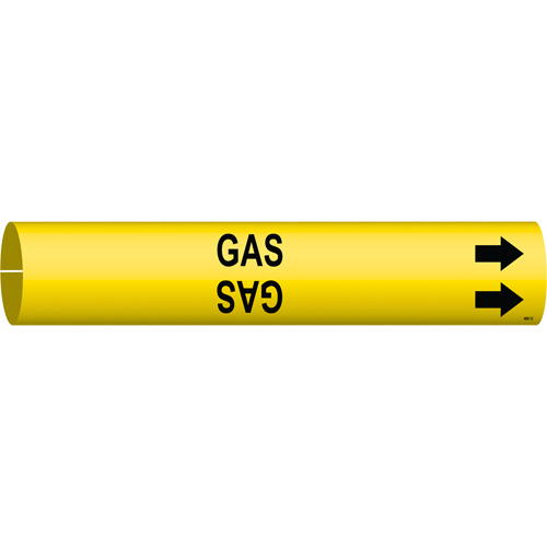 "Gas" Pipe Marker, Snap-On, 2" H x 2" W, Black on Yellow