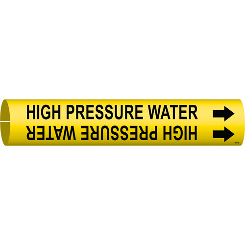 "High Pressure Water" Pipe Marker, Snap-On, 7/8" H x 7/8" W, Black on Yellow
