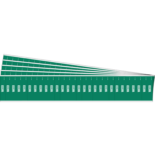 "Water" Semi-Conductor & Chemical Pipe Markers, Self-Adhesive, 1/2" H x 2-1/4" W, White on Green