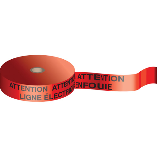"Attention Ligne Electrique Enfouie" Tape, 6" x 1000', Polyethylene, Red