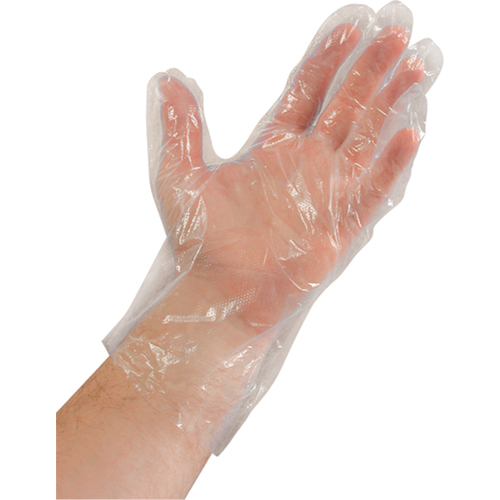 Disposable Gloves, Medium, Polyethylene, 0.02-mil, Powdered, Clear - Disposable Gloves - SAN741