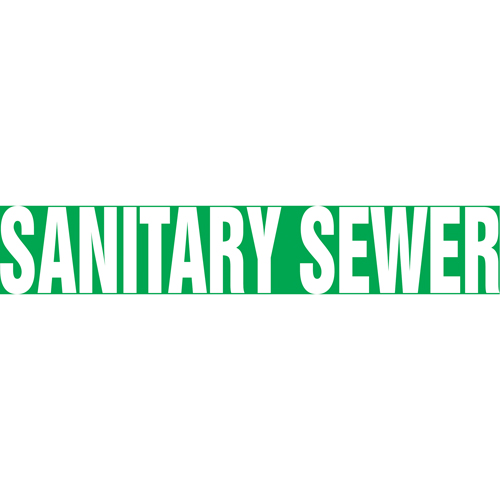 Snap Tite™ "Sanitary Sewer" Pipe Marker, Snap-On, 6" H x 8" W, White on Green