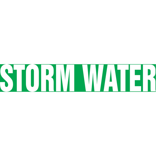 Snap Tite™ "Storm Water" Pipe Marker, Snap-On, 6" H x 8" W, White on Green