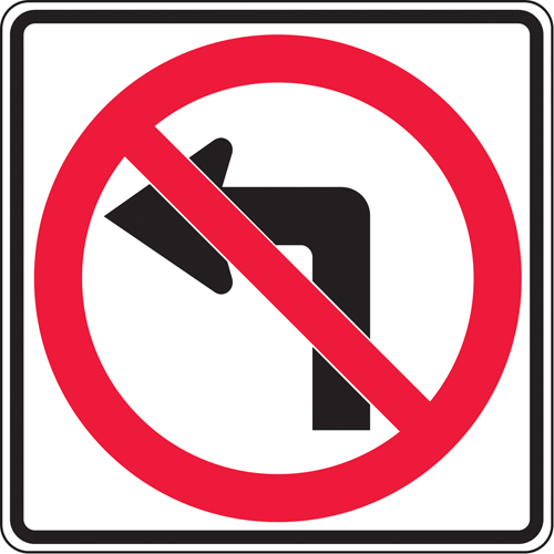 No Left Turns Traffic Sign, 24" x 24", Aluminum, Pictogram