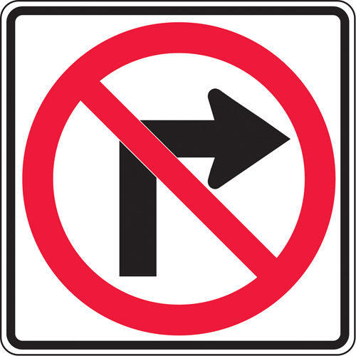 No Right Turns Traffic Sign, 24" x 24", Aluminum, Pictogram